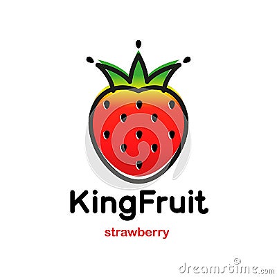 Cartoon strawberry with crown. Stylized fruit. Vector Illustration